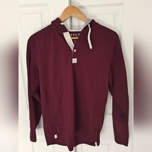 Bylt Drop Cut Lux Hooded Henley - Mens Medium Maroon Red